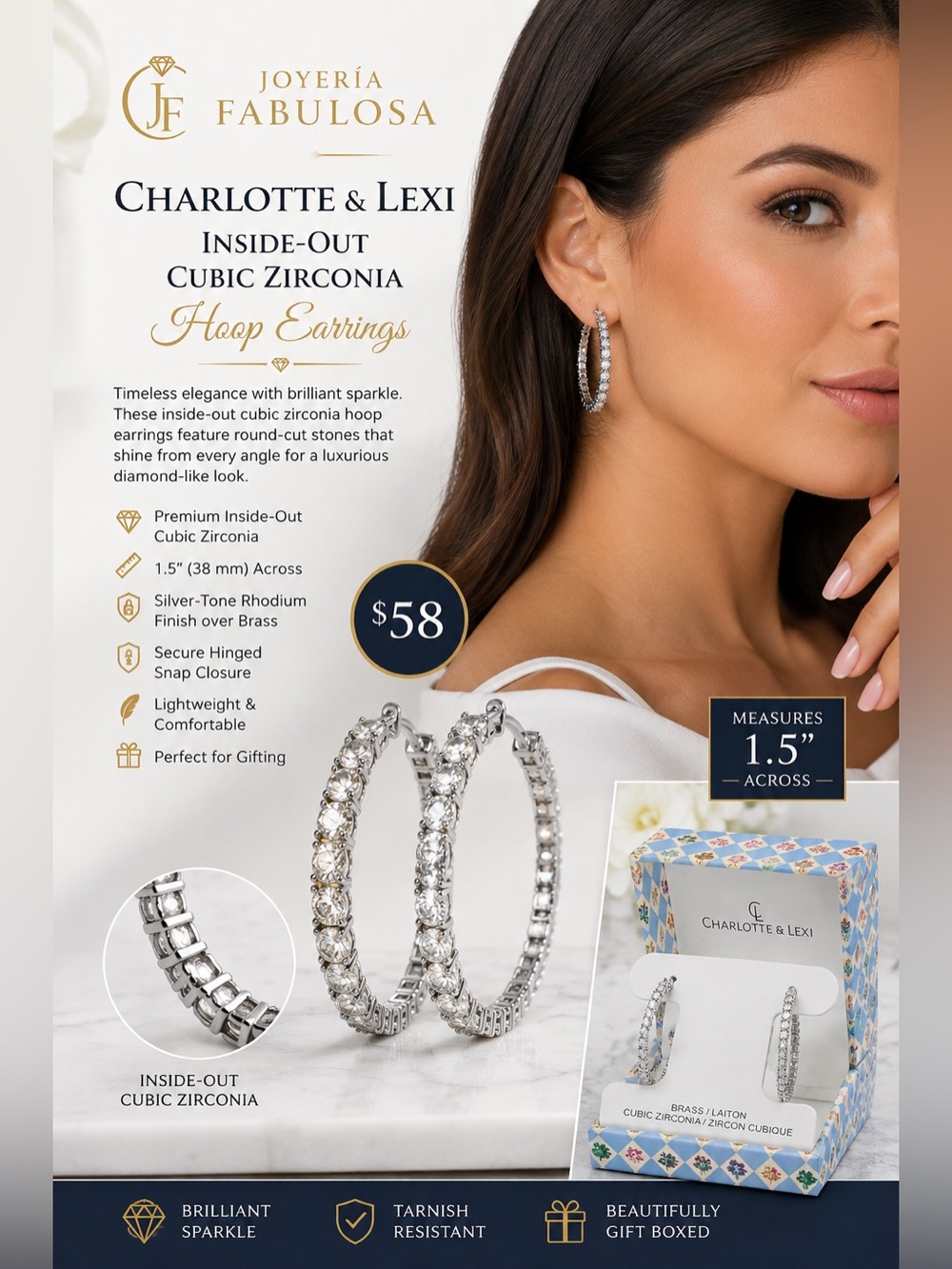 Charlotte & Lexi Inside-Out Cubic Zirconia Hoop Silver Earrings